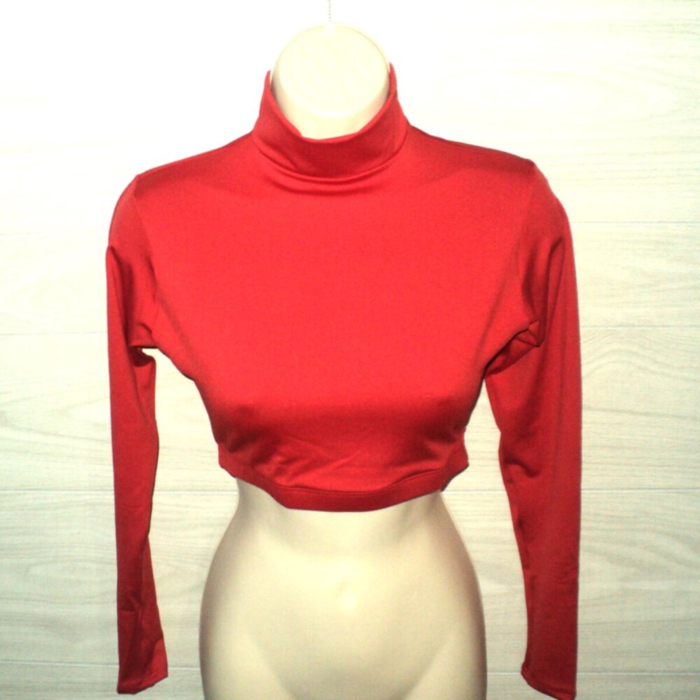 Body Wrappers Women's M Red MT206 Turtleneck Midriff MicroTECH Dance Cheer NEW